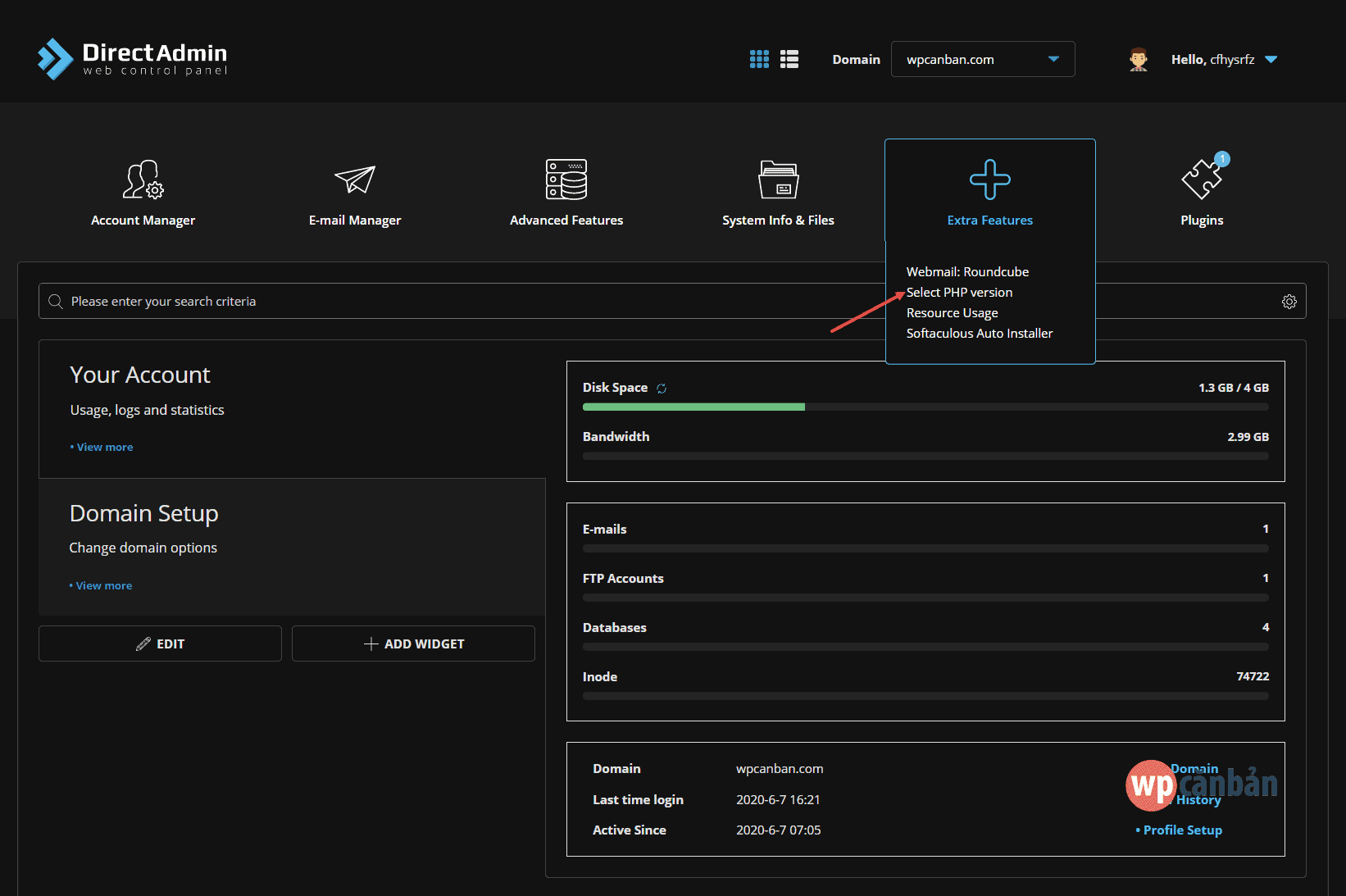 click-vao-muc-select-php-version-trong-directadmin