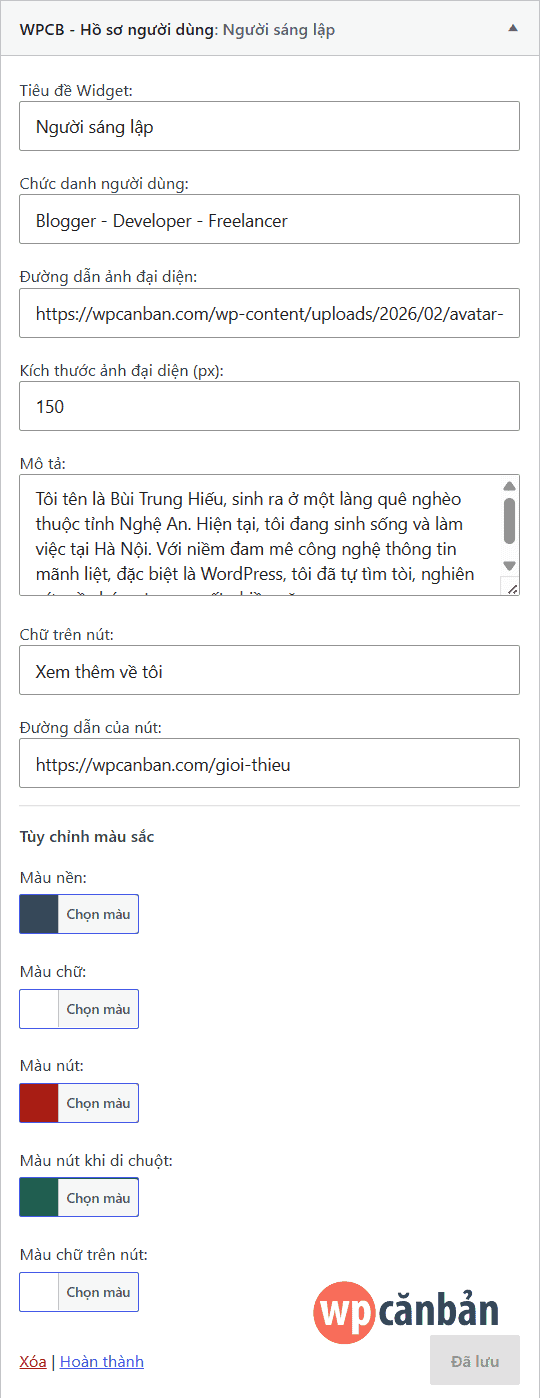 thiet-lap-widget-wpcb-user-profile